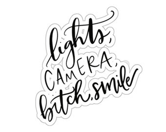 Lights Camera Bitch Smile TTPD Song Lyric Inspired, Calligraphy Die Cut Sticker, Swiftie gifts for her, tortured poets dept