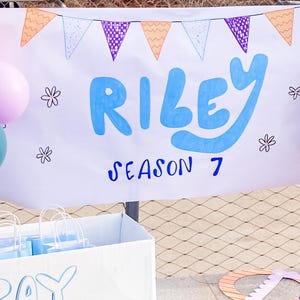 Custom Party Banner Bluey Inspired Birthday Banner, Bluey and Bingo Inspired Painted banner, Kraft paper party banner