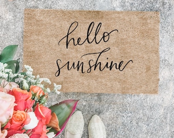 Porch Decor hello sunshine doormat | hand lettered doormat | summer doormat | cute outdoor doormat | wedding gift | housewarming gift