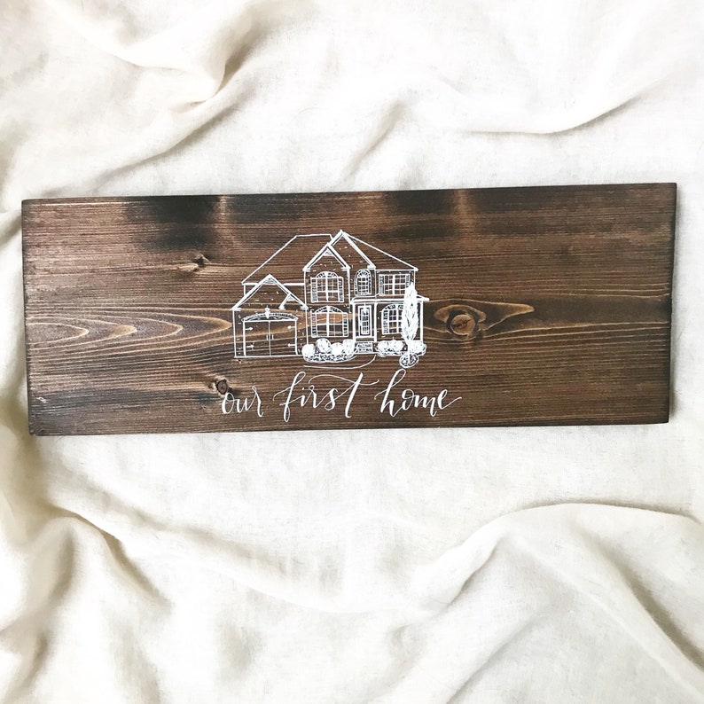 Holz-Andenken-Hauszeichnung mit individueller Kalligraphie für geliebtes Zuhause, personalisiertes Einweihungsgeschenk, sentimentales 5-Jahres-Jubiläumsgeschenk Bild 9