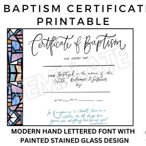 Plantilla descargable de certificado de bautismo, diseño moderno de vidrieras con fuente de caligrafía, certificado de bautismo imprimible