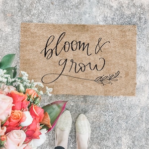 Porch Decor Bloom and Grow Spring Doormat | cute summer doormat | outdoor doormat | wedding gift | housewarming gift | summer doormat