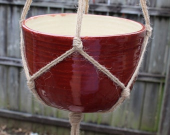 Handmade Hanging Ceramic Planter with Macrame