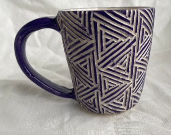 Geometric Pottery Mug- "Yara" Cup; Handmade/Hand Painted