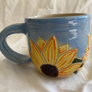 Sonnenblumen-Keramik-Tasse; Handarbeit/ Handbemalt