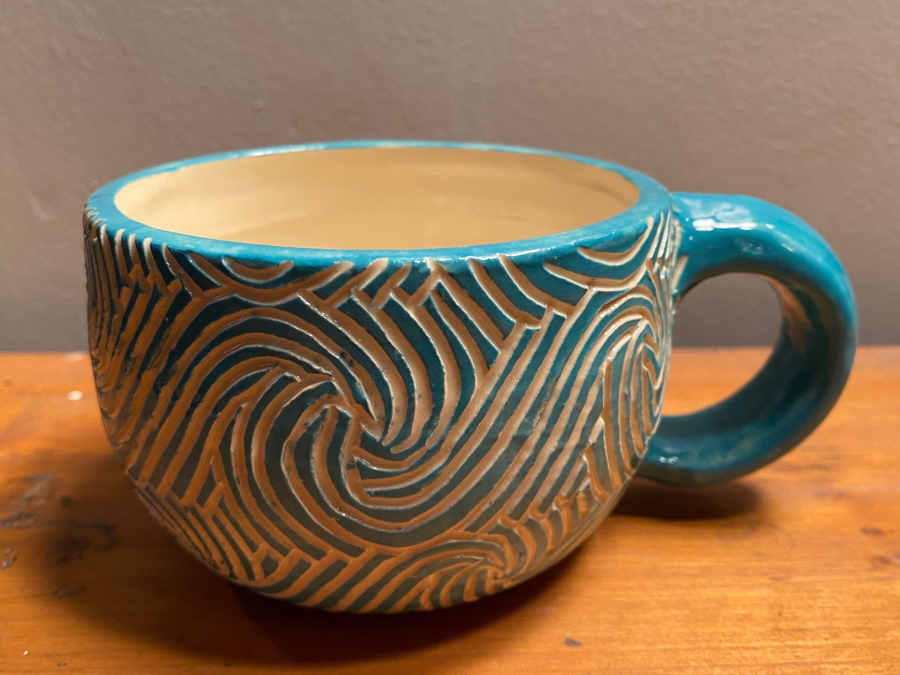 Abstract Ocean Waves Pottery Mug Handmade/hand Carved - Etsy