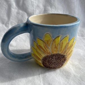 Sunflower Pottery Mug; Handmade/ Hand painted