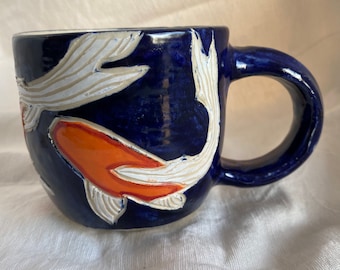 Koi Fish Pottery Mug, Hand Painted