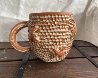 Honey Bee Pottery Mug; handmade/hand painted