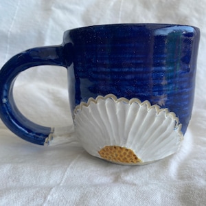 Daisy Pottery Mug; Handmade/Hand Painted