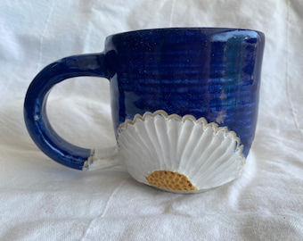 Daisy Pottery Mug; Handmade/Hand Painted