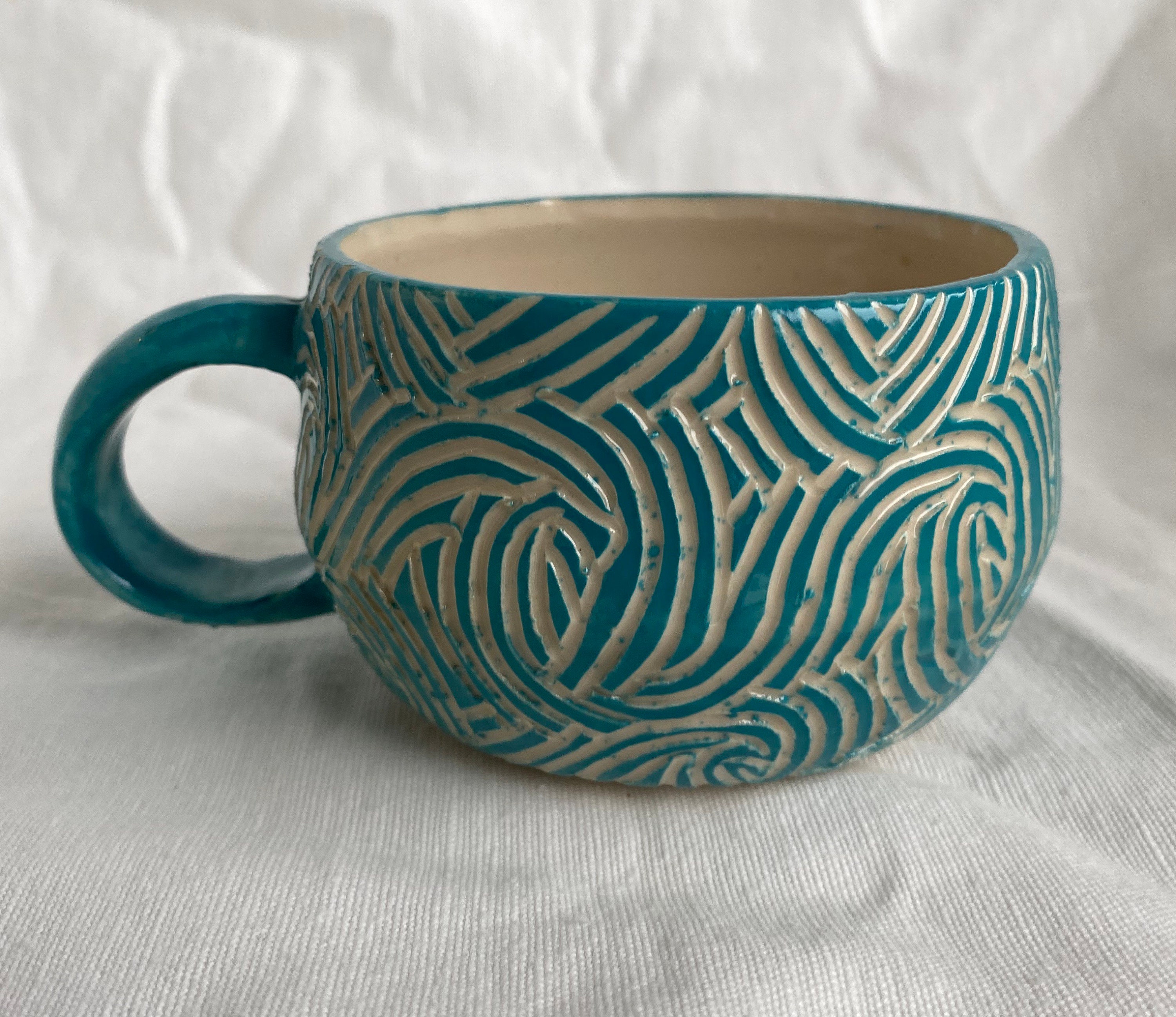 Abstract Ocean Waves Carved Pottery Mug Handmade/hand - Etsy