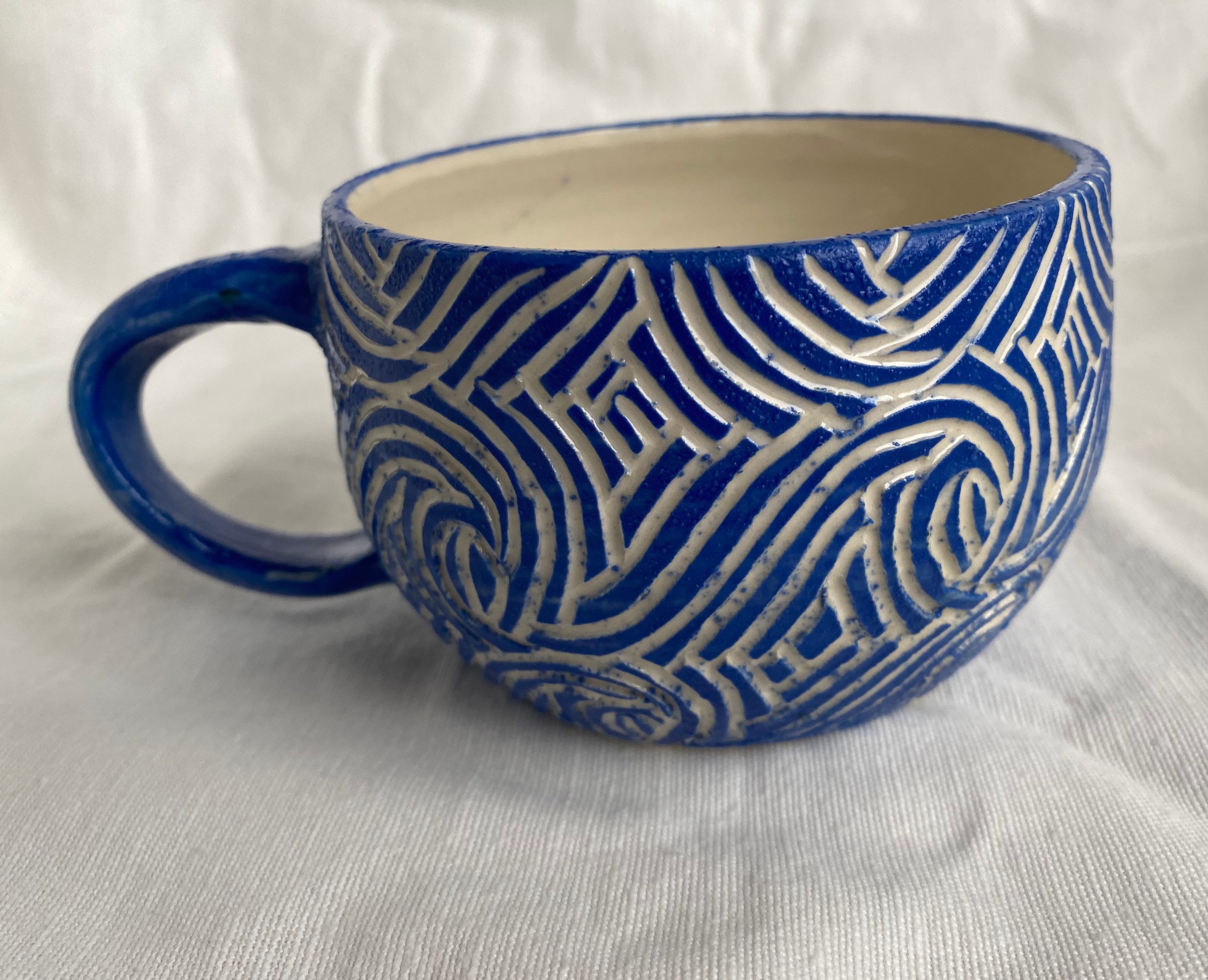 Abstract Ocean Waves Pottery Mug Handmade/hand Carved - Etsy