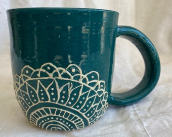 Henna Pottery Mug, Large; Handmade/hand painted