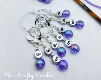 Purple Bubble Stitch Marker Set: Hook & Needle Size Reminders