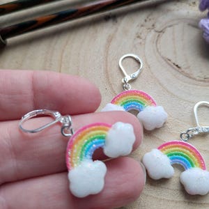 Cute rainbow cloud stitch marker for crochet or knitting, stitch holder, flos crafty crochet, knitting, crochet accessories, kawaii