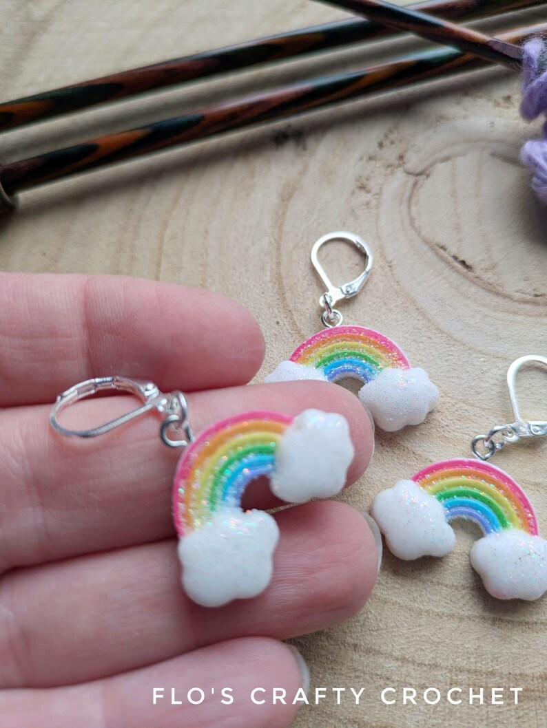 Cute rainbow cloud stitch marker for crochet or knitting, stitch holder, flos crafty crochet, knitting, crochet accessories, kawaii