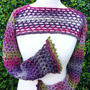Highlander crochet sleeves, granny sleeves, shrug, bolero, boho, chic, festival, crochet top US, UK Terms, flos crafty crochet