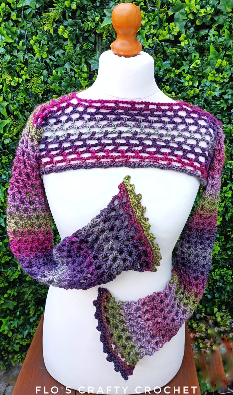 Highlander crochet sleeves, granny sleeves, shrug, bolero, boho, chic, festival, crochet top US, UK Terms, flos crafty crochet