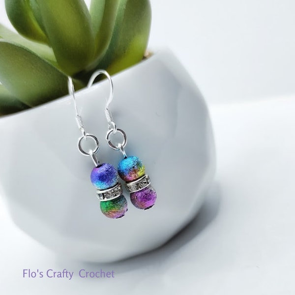 Rainbow Yarn Ball Earrings: Sterling Silver, Hypoallergenic