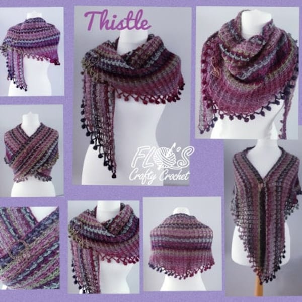 Thistle crochet scarf PDF pattern, easy beginner crochet scarf, boho scarf pattern.