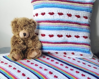 Rainbow Heart Crochet Cushion Pattern: Easy Pillow Design (PDF Pattern)