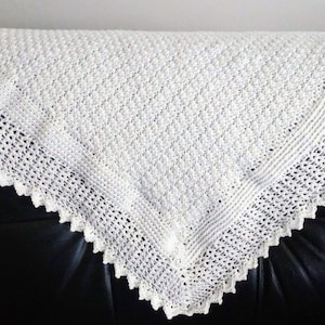 Elegante afegão para bebê, xale de batizado, padrão de crochê fácil, cobertor de bebê, debrum de renda, primeiro cobertor, herança, termos dos EUA e do Reino Unido