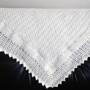 Elegant baby Afghan, Christening Shawl, Easy Crochet Pattern, baby blanket, lace edging, first blanket, heirloom, US & UK Terms