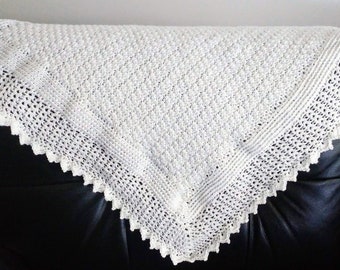 Elegant baby Afghan, Christening Shawl, Easy Crochet Pattern, baby blanket, lace edging, first blanket, heirloom, US & UK Terms
