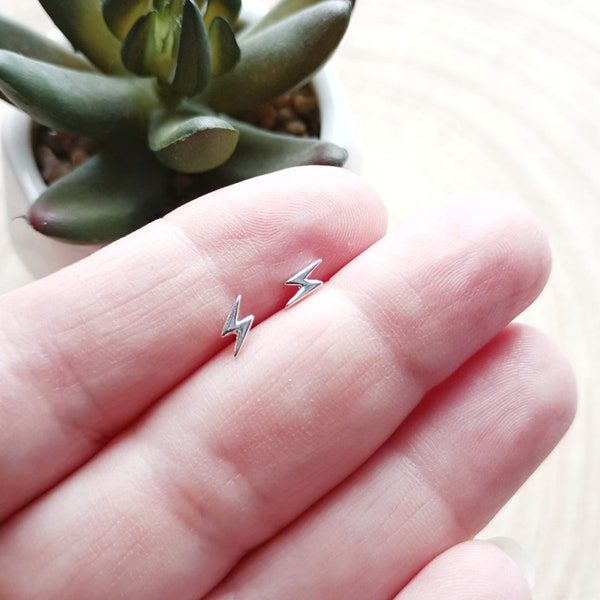 Silver Lightning Bolt studs | Tiny sterling silver lightning bolt earrings | acdc | rock chic