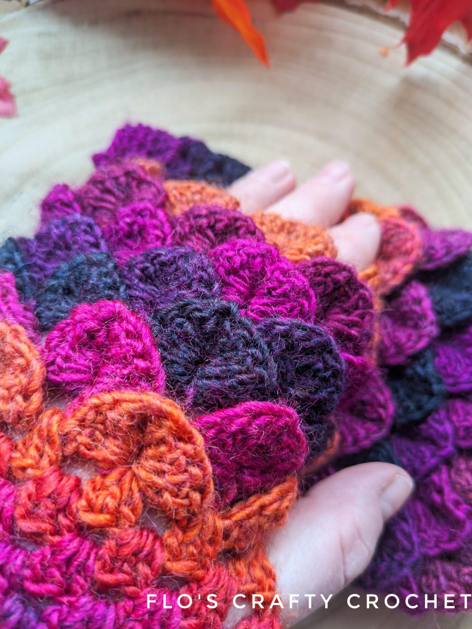 Crochet Dragon Scale Fingerless Gloves: Wool Blend Wrist Warmers -Made to order