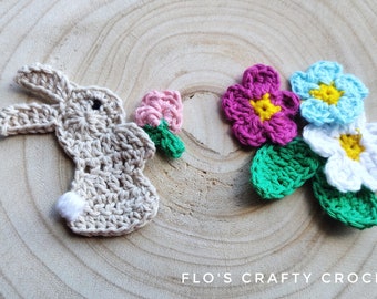 Rabbit and Flower Crochet Applique Pattern, Easter Bunny (PDF Pattern)