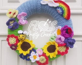 Summer Fun Wreath Crochet Pattern, crochet wreath, suitable for beginners, uk terms, us terms, crochet bee, crochet butterfly pattern