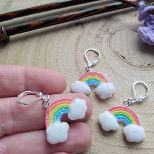 Cute rainbow cloud stitch marker for crochet or knitting, stitch holder, flos crafty crochet, knitting, crochet accessories, kawaii