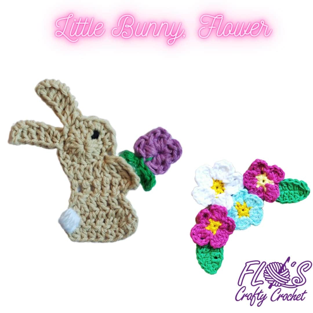 34 Crochet Rabbit Patterns with Baskets, Keychains, and Rattles 8 Rabbit and Flower Crochet Applique
