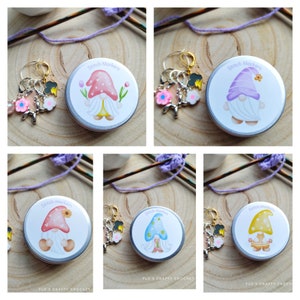 Gnome Stitch Marker Tin: Crochet & Knitting Notions Case