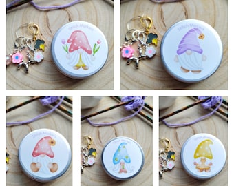 Gnome Stitch Marker Tin: Crochet & Knitting Notions Case