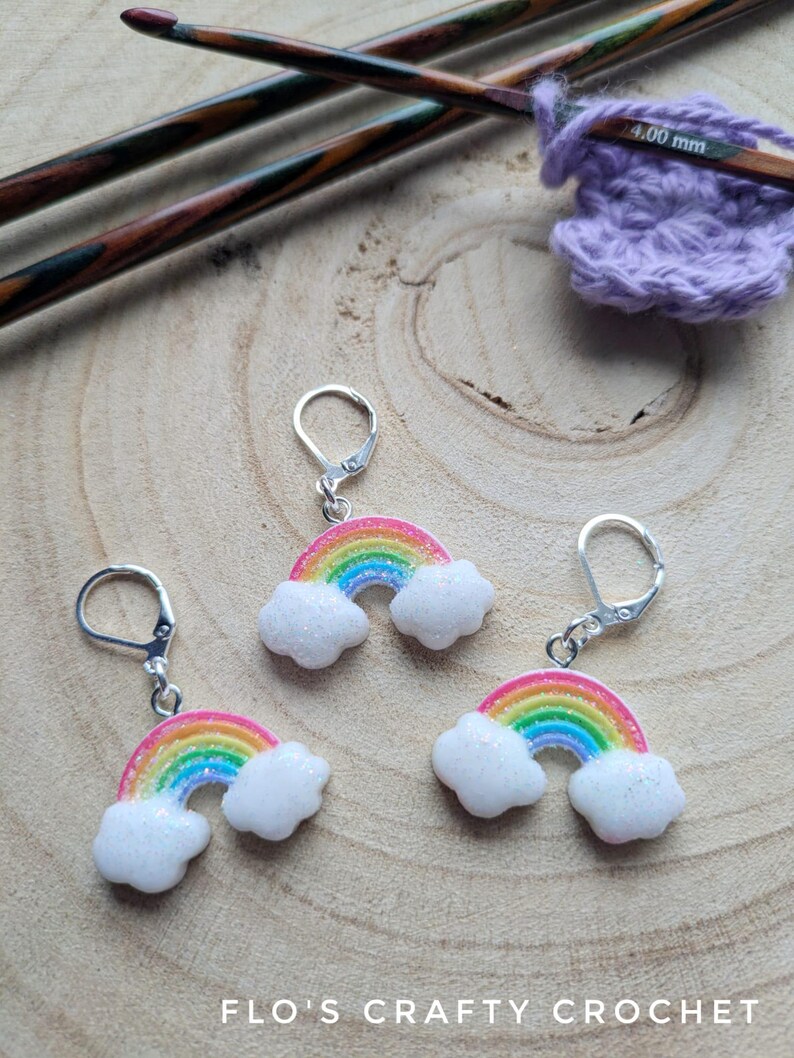 Cute rainbow cloud stitch marker for crochet or knitting, stitch holder, flos crafty crochet, knitting, crochet accessories, kawaii