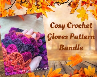 Crochet fingerless gloves pattern bundle.  Cosy crochet gift ideas