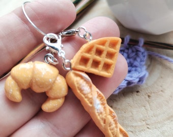 Baguette, waffle, croissant, bread lover, stitch markers, crochet, knitting, notions, flos crafty crochet, stitch holders, valentines