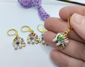 Diamante Elephant Stitch Marker: Crochet Knitting Charm