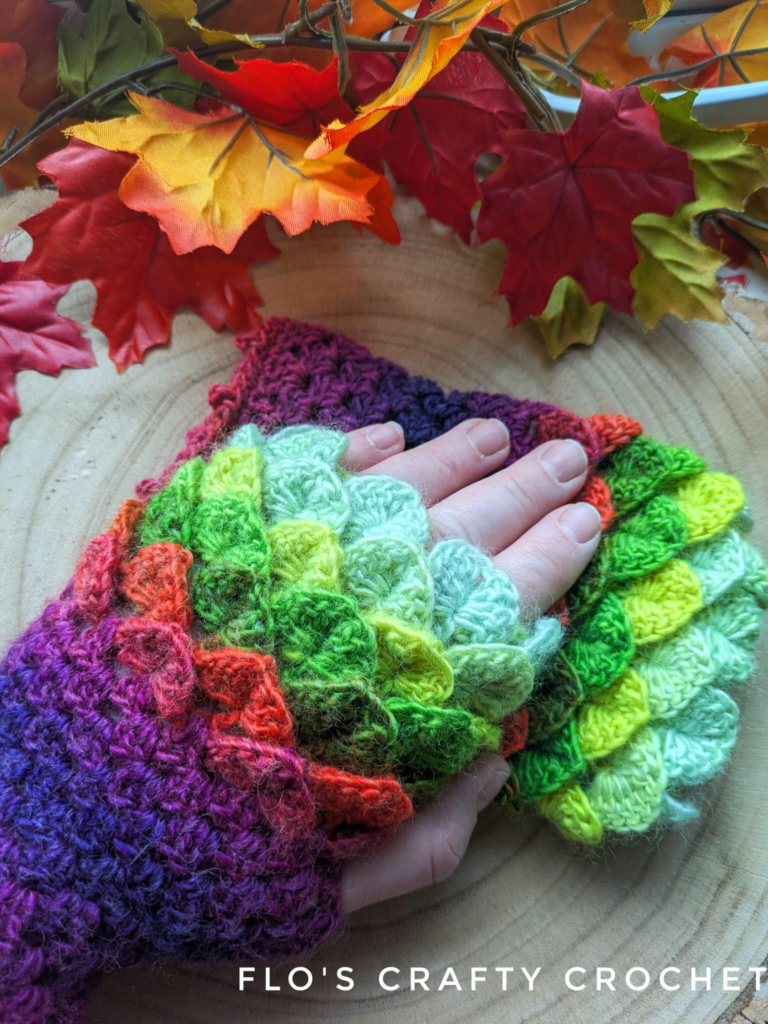 Dragon Scale Fingerless Gloves Crochet Pattern UK & US terms Dragon Tears
