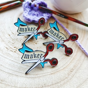 Maker Enamel Pin Badge: Knitting Crochet Scissors Craft Gift