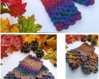 Dragon Scale Fingerless Gloves Crochet Pattern UK & US terms Dragon Tears