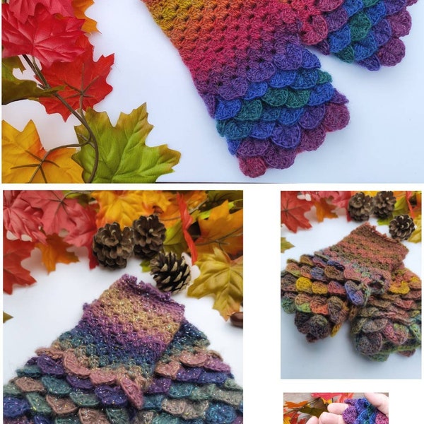 Dragon Scale Fingerless Gloves Crochet Pattern UK & US terms Dragon Tears