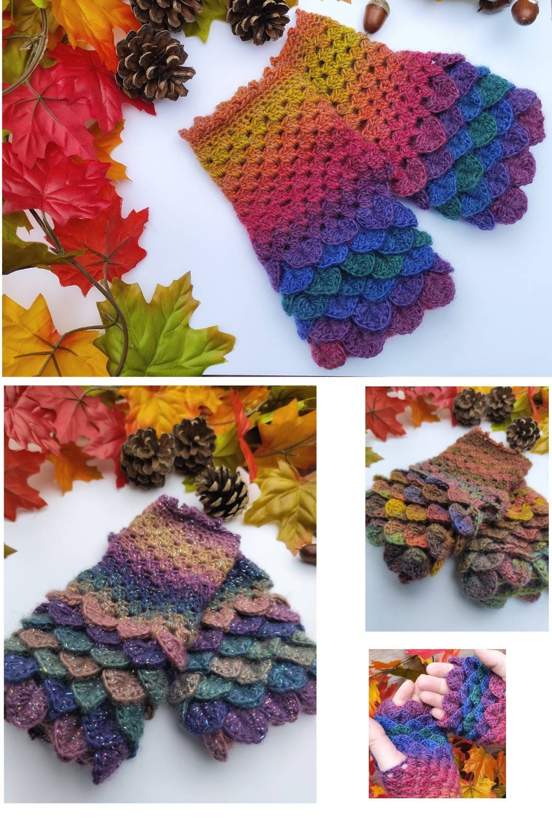 Dragon Scale Fingerless Gloves Crochet Pattern UK & US terms Dragon Tears