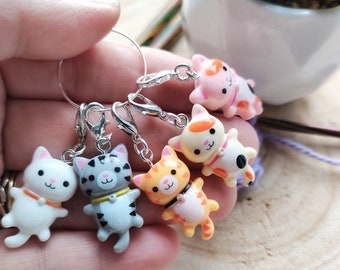 5 kittens, cats, stitch markers, crochet, knitting, notions, flos crafty crochet, stitch holders, cat lover