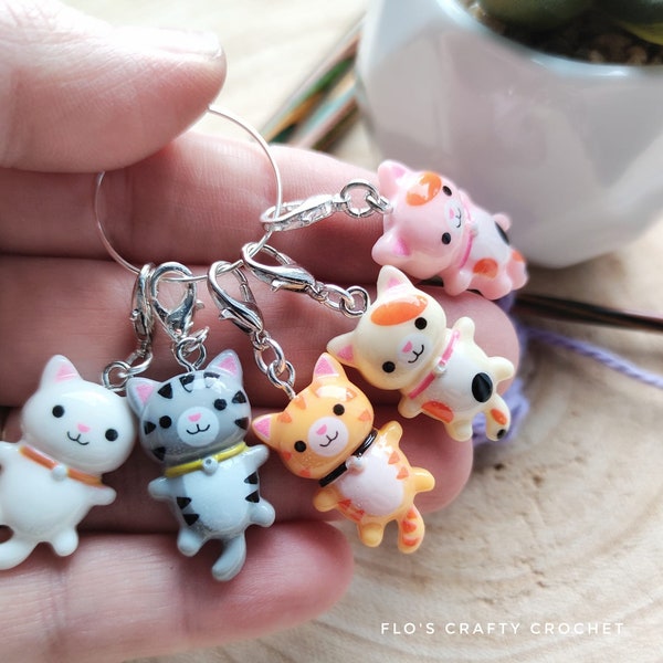 5 kittens, cats, stitch markers, crochet, knitting, notions, flos crafty crochet, stitch holders, cat lover