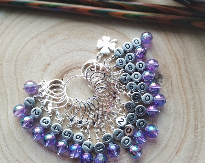 Numbered Purple Stitch Markers: Knitting Crochet Row Counters