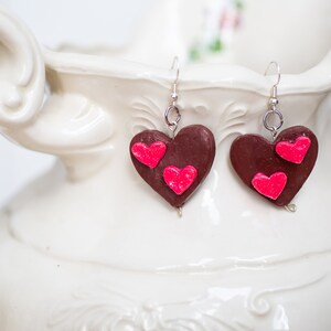 Handmade polymer clay statement earrings, Valentine&#39;s Day theme, dangling/hook, FREE SHIPPING